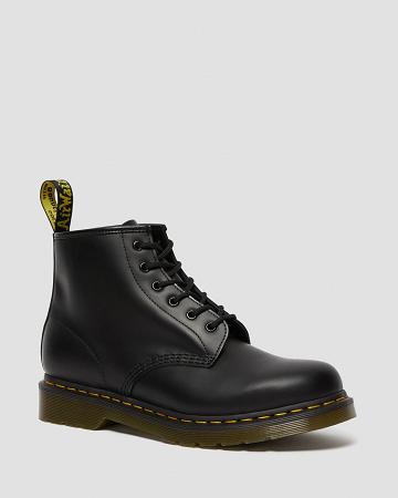 Men's Dr Martens 101 Yellow Stitch Smooth Leather Ankle Boots Black | AU 413HAP